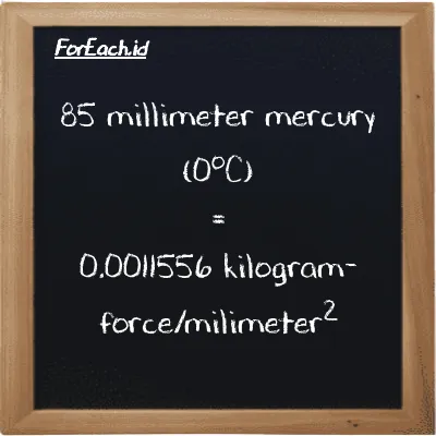 85 millimeter mercury (0<sup>o</sup>C) is equivalent to 0.0011556 kilogram-force/milimeter<sup>2</sup> (85 mmHg is equivalent to 0.0011556 kgf/mm<sup>2</sup>)
